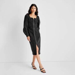 Future Collective | Puff Long Sleeve Zip-Front Denim Dress